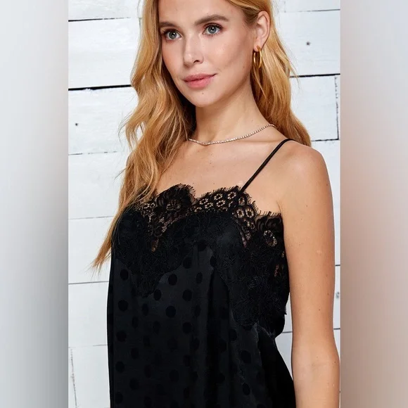 386B-BLACK. Lace Polkadot Cami - Picture 4 of 7